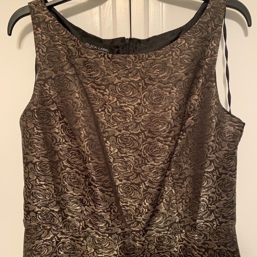 Gold and Black Rose Patterned Sleeveless Dress